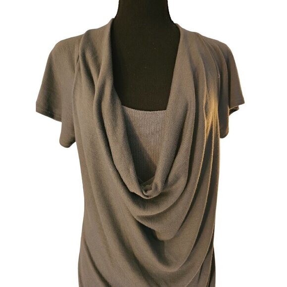 Tempted Gray Jersey Cowl Slip-on Dress. Mock Tank and 5.5in Elastic Bottom Hem L - Picture 2 of 3
